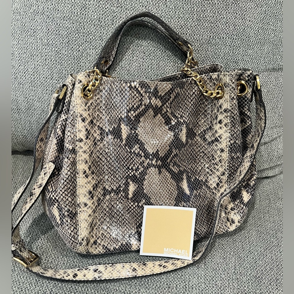 Michael Kors Leather Snake Skin Print Shoulder Bag